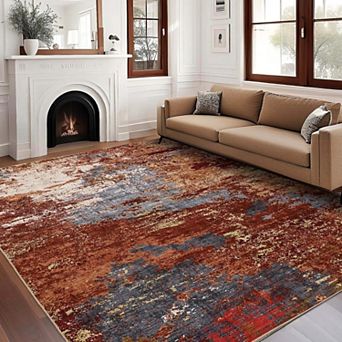 Modern Abstract Washable Area Rug-Non-Slip Low Pile Stain Resistant for Bedroom Dining Room Office