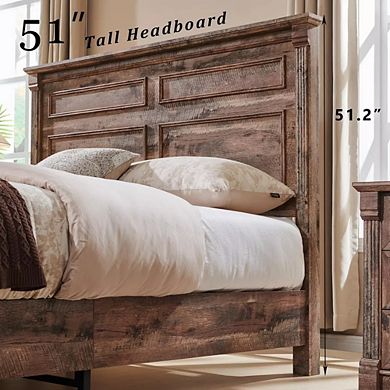 Farmhouse Full Size Platform Bed Frame with Storage Drawers, No Box Spring Needed