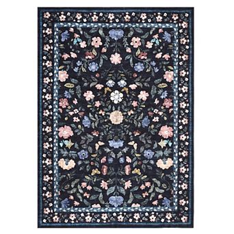 ANIXOL Washable Faux Wool Vintage Floral Print Area Rug