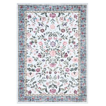 ANIXOL Washable Faux Wool Vintage Floral Print Area Rug