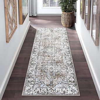 Boho Medallion Distressed Area Rug, Anti-Slip Non-Shedding Foldable Thin Carpet for Living Room