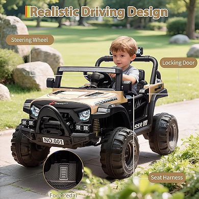 12V Ride On Car, Ride On Toy w/Parent Remote, Spring Suspension, Bluetooth, Music & Horn, LED Light