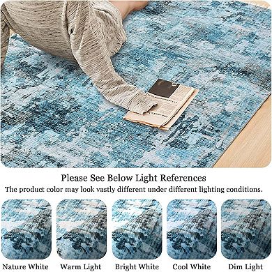 Colorful Modern Abstract Washable Runner Rug, Non-Slip Soft Ultra-Thin Carpet for Kitchen Bedroom