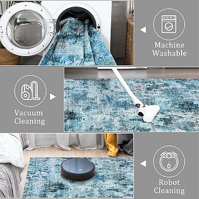 Colorful Modern Abstract Washable Runner Rug, Non-Slip Soft Ultra-Thin Carpet for Kitchen Bedroom