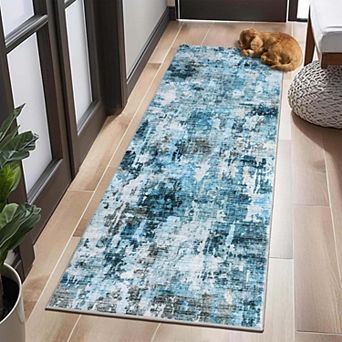 Colorful Modern Abstract Washable Runner Rug, Non-Slip Soft Ultra-Thin Carpet for Kitchen Bedroom