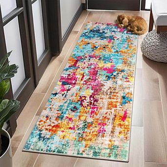 Colorful Modern Abstract Washable Runner Rug, Non-Slip Soft Ultra-Thin Carpet for Kitchen Bedroom