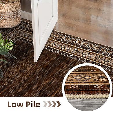 Area Rug- Modern Bordered Floral Rug- Washable Soft Foldable Accent Rug for Living Room- Bedroom