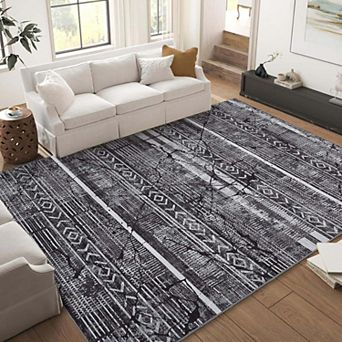 Marble Distressed Farmhouse Washable Rug,Ultra-Thin Non-Slip Carpet for Living Room Bedroom