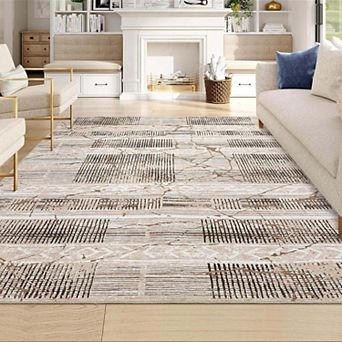Marble Distressed Farmhouse Washable Rug,Ultra-Thin Non-Slip Carpet for Living Room Bedroom