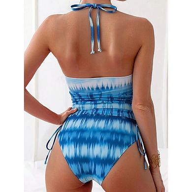 Two Piece Halter Tankini Swimsuits for Women Tummy Control Bathing Suits Side Drawstrings Swimwear