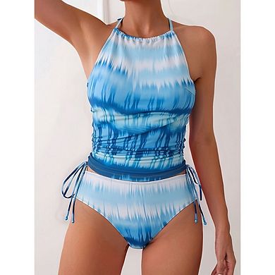 Two Piece Halter Tankini Swimsuits for Women Tummy Control Bathing Suits Side Drawstrings Swimwear