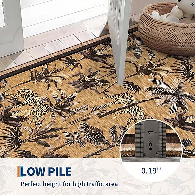 Tiger Tropical Jungle Print Washable Runner Rug-Non-Slip Non Shedding for Hallway Kitchen Entryway