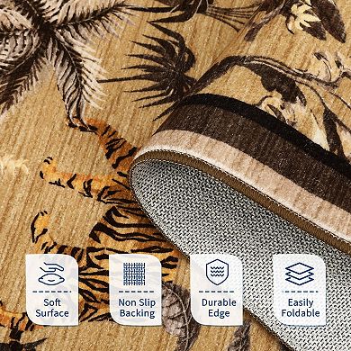 Tiger Tropical Jungle Print Washable Runner Rug-Non-Slip Non Shedding for Hallway Kitchen Entryway