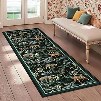 Tiger Tropical Jungle Print Washable Runner Rug-Non-Slip Non Shedding for Hallway Kitchen Entryway