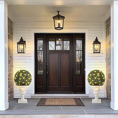 2 Pcs 16” Artificial Plant Topiary Ball, Pre-Lit Artificial Topiary Plant with Lights