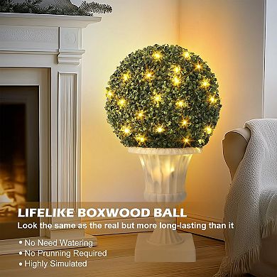 2 Pcs 16” Artificial Plant Topiary Ball, Pre-Lit Artificial Topiary Plant with Lights