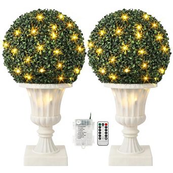 2 pc 16” Artificial Plant Topiary Ball, Pre-Lit Artificial Topiary Plant with Lights