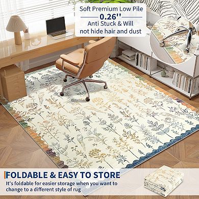 Washable Rugs 2x6 Runner Rug, Modern Floral,, Non Slip, Low Pile, Soft Stain, for Laundry Hallway