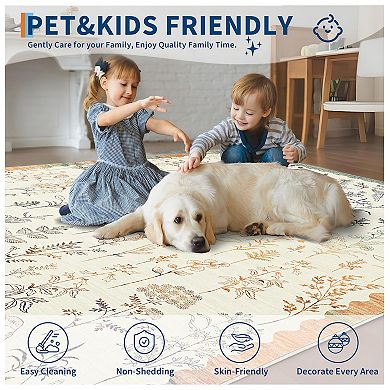 Washable Rugs 2x6 Runner Rug, Modern Floral,, Non Slip, Low Pile, Soft Stain, for Laundry Hallway