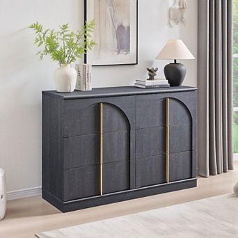 Arched Dresser for Bedroom with 6 Drawers, 47.3" Wide Modern Chest of Drawers with Rounded Edge