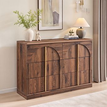 Arched Dresser for Bedroom with 6 Drawers, 47.3" Wide Modern Chest of Drawers with Rounded Edge