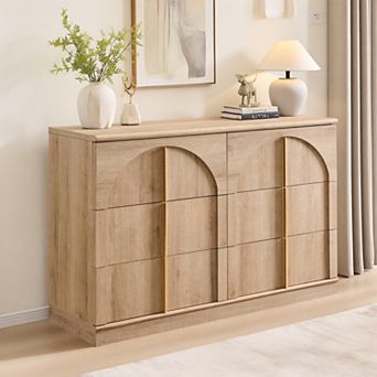 Arched Dresser for Bedroom with 6 Drawers, 47.3" Wide Modern Chest of Drawers with Rounded Edge