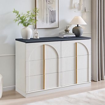 Arched Dresser for Bedroom with 6 Drawers, 47.3" Wide Modern Chest of Drawers with Rounded Edge