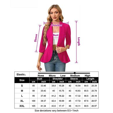 Women's 3/4 Sleeve Open Front Ruffle Lightweight Casual Work Office Cropped Blazers