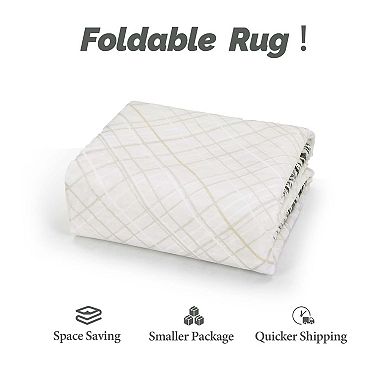 Modern Abstract Bordered Washable Rug,Non-Slip Low Pile Carpet for Living Room Bedroom Office