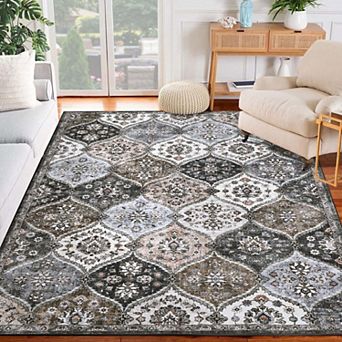 Floral Trellis Vintage Persian Area Rug, Soft Washable Indoor Accent Carpet for Living Room Bedroom