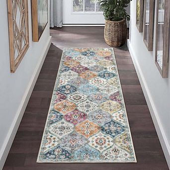Floral Trellis Vintage Persian Area Rug, Soft Washable Indoor Accent Carpet for Living Room Bedroom