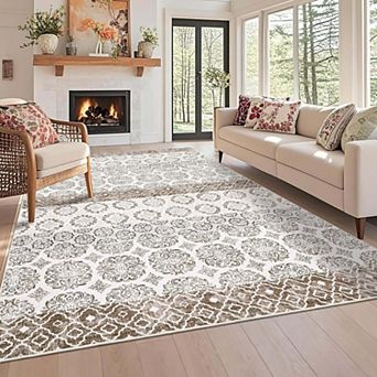 Washable Vintage Oriental Area Rug-Low Pile Non-Slip Soft Stain Resistant Foldable for Living Room