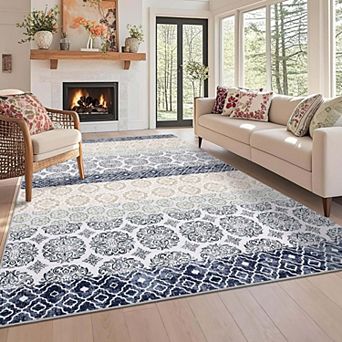 Washable Vintage Oriental Area Rug-Low Pile Non-Slip Soft Stain Resistant Foldable for Living Room