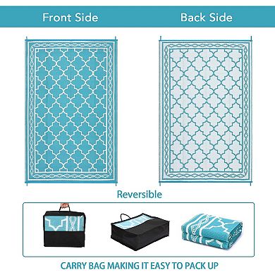 Waterproof Reversible Plastic Straw Outdoor Rug for Patios Camping RV Deck Backyard Balcony Beach