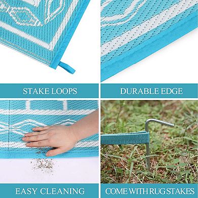 Waterproof Reversible Plastic Straw Outdoor Rug for Patios Camping RV Deck Backyard Balcony Beach