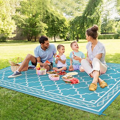 Waterproof Reversible Plastic Straw Outdoor Rug for Patios Camping RV Deck Backyard Balcony Beach
