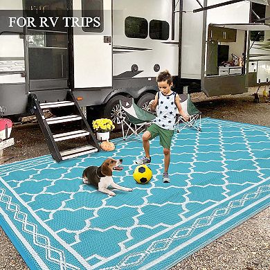 Waterproof Reversible Plastic Straw Outdoor Rug for Patios Camping RV Deck Backyard Balcony Beach