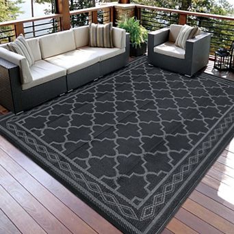 Waterproof Reversible Plastic Straw Outdoor Rug for Patios Camping RV Deck Backyard Balcony Beach