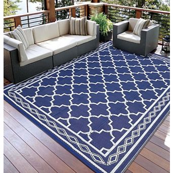 Waterproof Reversible Plastic Straw Outdoor Rug for Patios Camping RV Deck Backyard Balcony Beach
