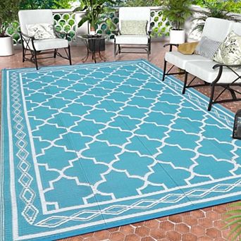 Waterproof Reversible Plastic Straw Outdoor Rug for Patios Camping RV Deck Backyard Balcony Beach