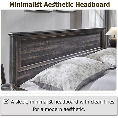 Farmhouse King & Queen Bed Frame with Storage Drawers and Bench, Platform Bed with Headboard