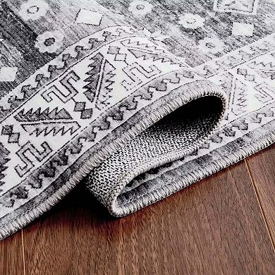 Vintage Distressed Machine Washable Runner Rug-Non-Slip Low Pile Carpet for Kitchen Living Room