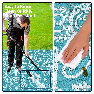 Waterproof Reversible Outdoor Rug,Plastic Straw Boho Rug for Patio RV Balcony Deck