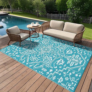 Waterproof Reversible Outdoor Rug,Plastic Straw Boho Rug for Patio RV Balcony Deck