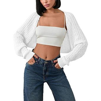 Women's Bolero Shrug Cardigans Knitted Open Front Long Sleeve Cropped Tops Casual Fashion Sweaters