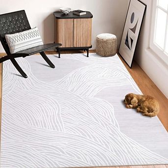 Modern Abstract Lines Washable Runner Rug, Non-Slip Low Pile Carpet for Hallway Kitchen Entryway