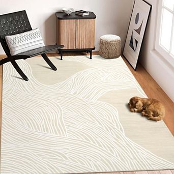 Modern Abstract Lines Washable Runner Rug, Non-Slip Low Pile Carpet for Hallway Kitchen Entryway