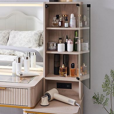 48" Makeup Vanity Desk with 36" HD Lighted Mirror, Glass Top Vanity Table with Drawers & Shelves