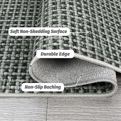 Boho Waffle Print Washable Rug,Ultra-Thin Non-Slip Carpet for Bedroom Living Room