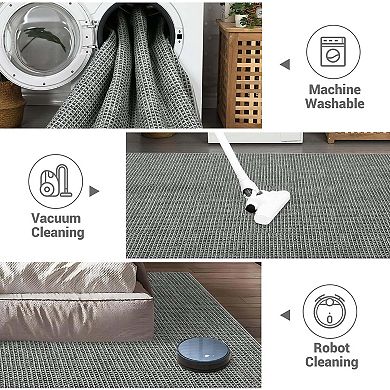 Boho Waffle Print Washable Rug,Ultra-Thin Non-Slip Carpet for Bedroom Living Room